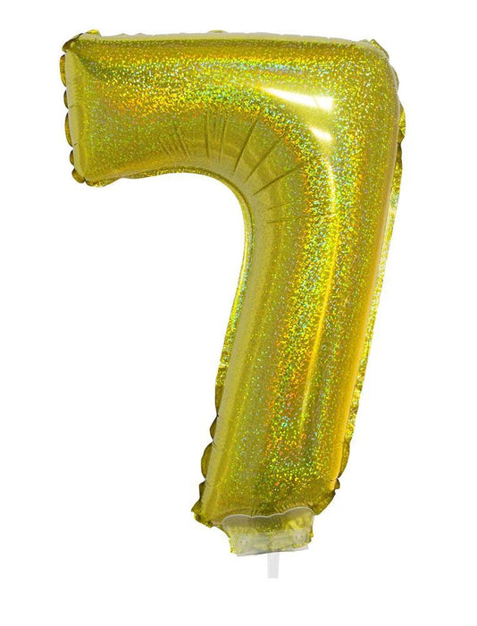 Zahlen Folienballon 41 cm mit Stab - Holografisch Gold Zahl 7