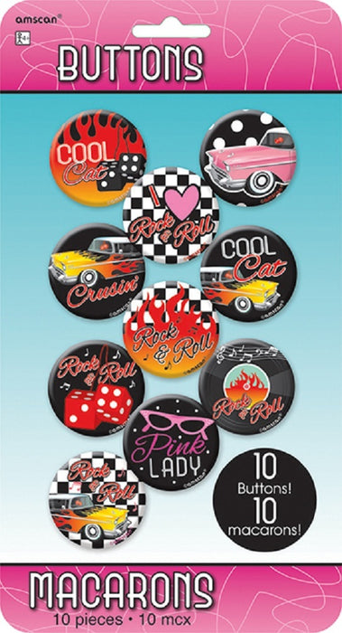 Classic 50´s Party Dekorations Artikel - 10 Buttons