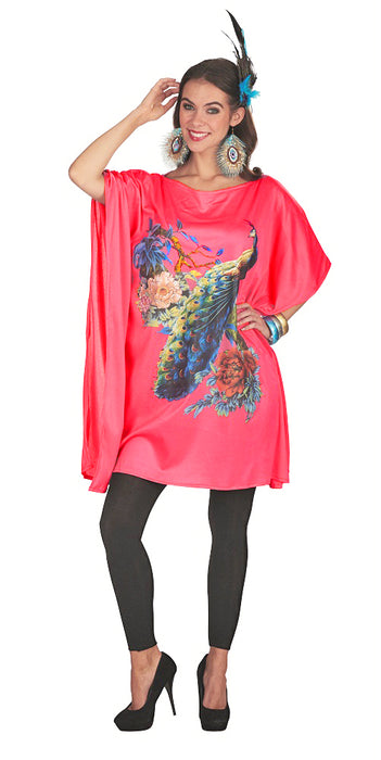 T-Shirt Tunika Pink mit Pfauen Aufdruck für Damen