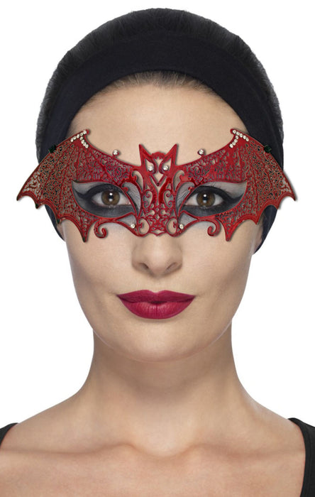Metall Augenmaske Fledermaus - Rot  mit Strasselementen