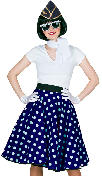 Fifties Punkte Tellerrock für Damen mit Halstuch | Blau Weiß