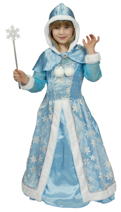 Schneekönigin Eisprinzessin Glitzer Kostüm für Mädchen - Hellblau | Kleid mit Cape und Zauberstab