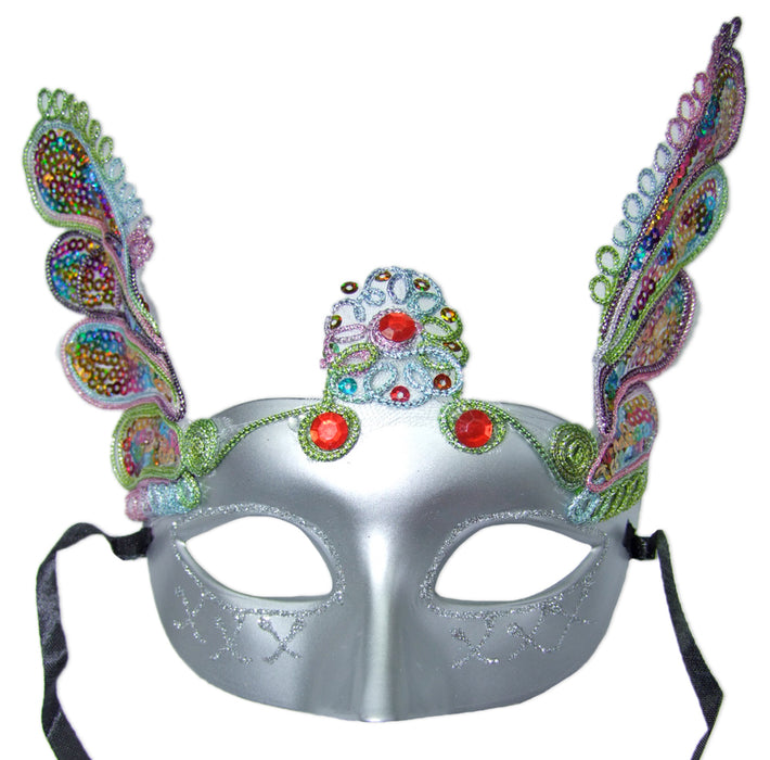 Augenmaske Florenz mit bunten Pailletten Silber