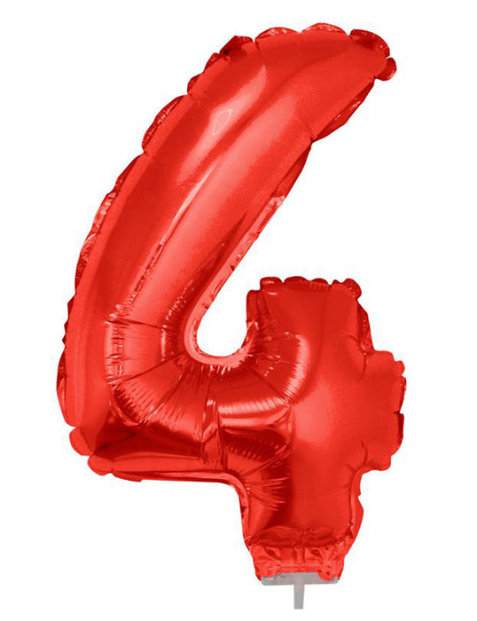 Zahlen Folienballon 41 cm mit Stab - Rot Zahl 4