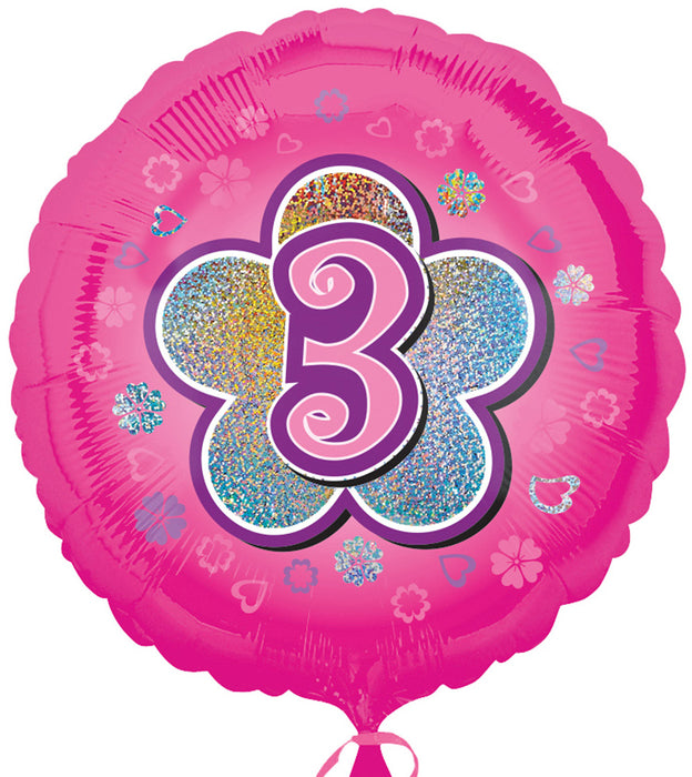 ABC18 Folienballon"3" Blumen | Ø 43 cm Pink