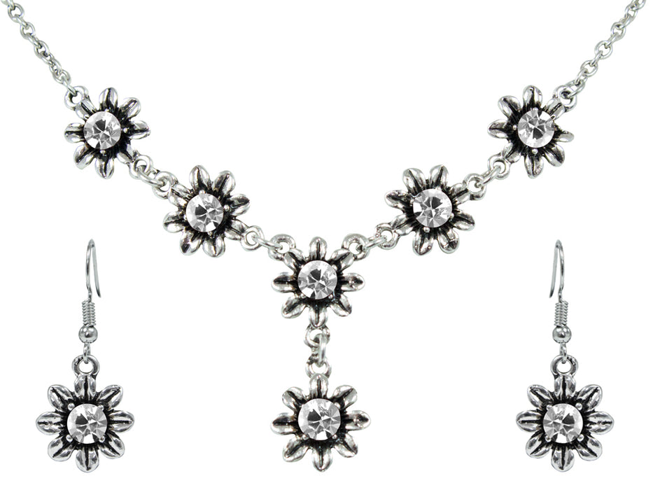 Blumen Collier mit Ohrhängern - Kristall