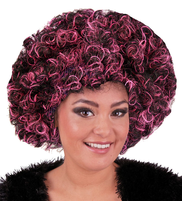 Afro Locken Perücke - Pink Schwarz meliert