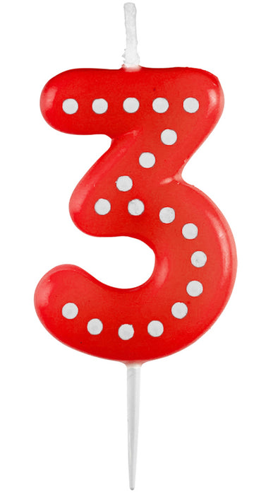 Zahlenkerze mit Punkten 6,5cm | Rot # 3