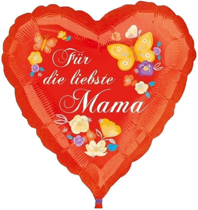 ABC18 Herz Folienballon "Für die liebste Mama" | Ø 43 cm Rot