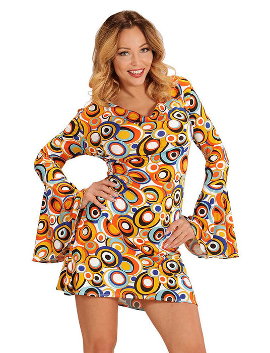 70er Jahre Retro Kostüm Kleid "Bubbles" für Damen | Bunt