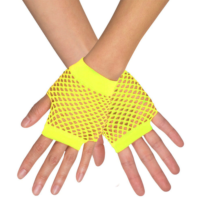 Kurze Fingerlose Netzhandschuhe "New York" | Neon Gelb