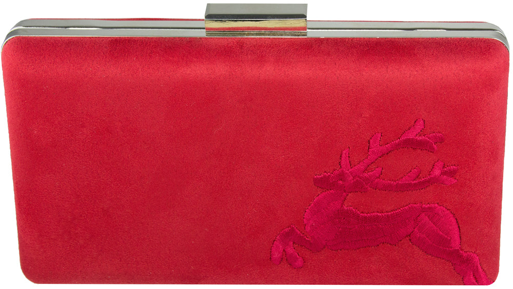 Handtasche mit Hirschstickerei | Clutch Rot