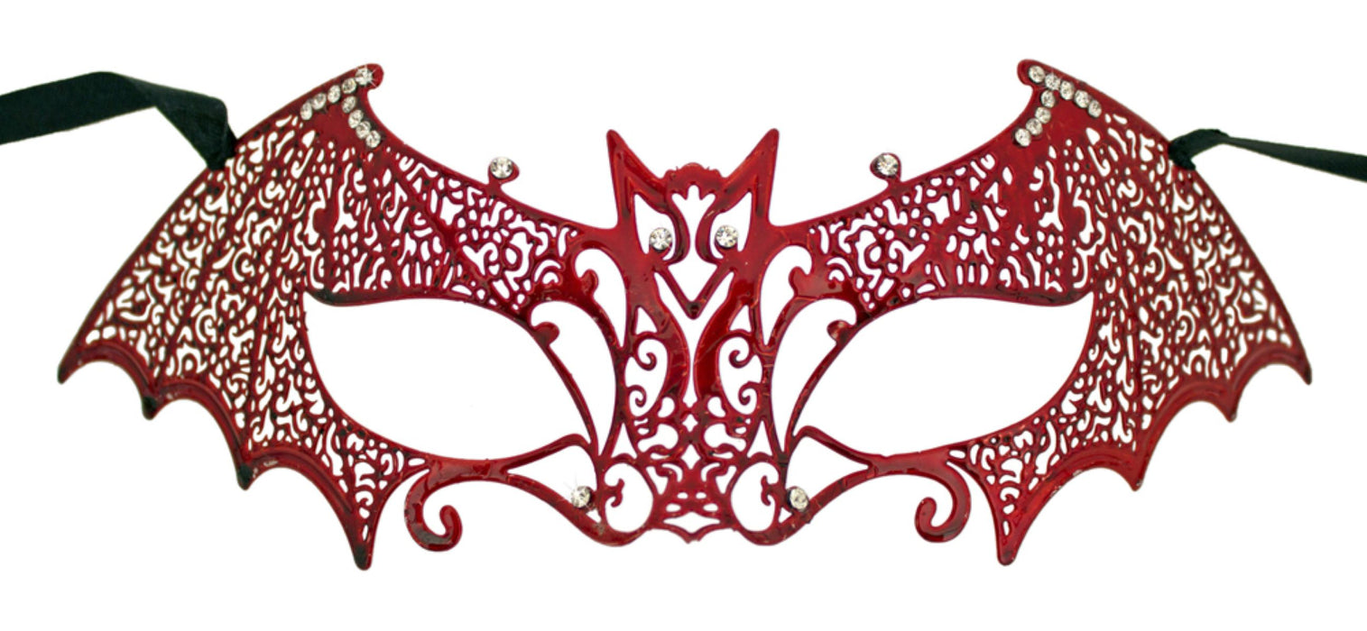 Metall Augenmaske Fledermaus - Rot mit Strasselementen