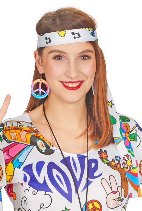 Hippie Flower Power Damen Kostüm "Hope" | Weiß Bunt