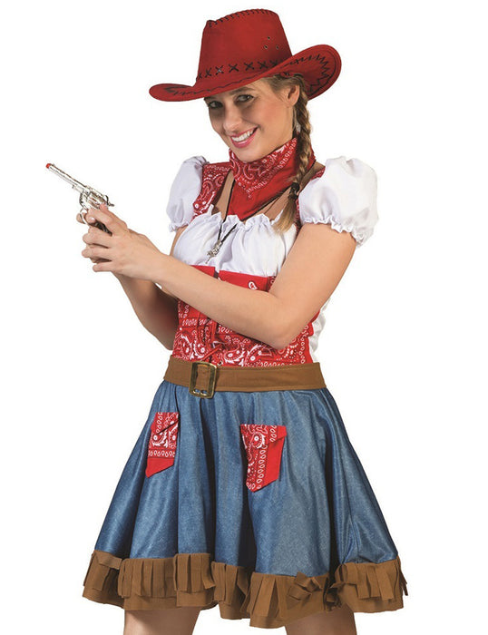 Cowgirl Kostüm "Arizona" für Damen - Blau Rot | Cowboykostüm Kleid