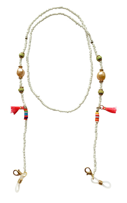 Verspielte Fashion Brillenkette Maskenkette Boho Südsee - Weiß