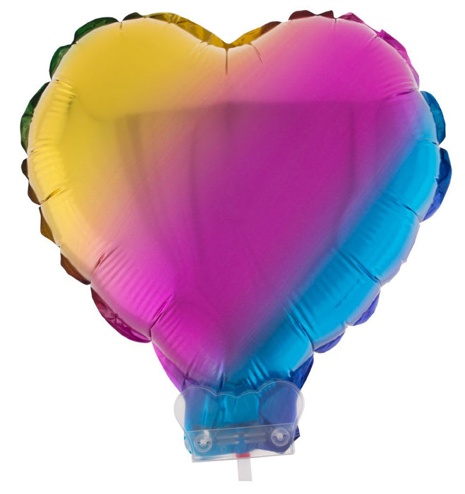 Herz Folienballon 28 cm mit Stab - Regenbogen