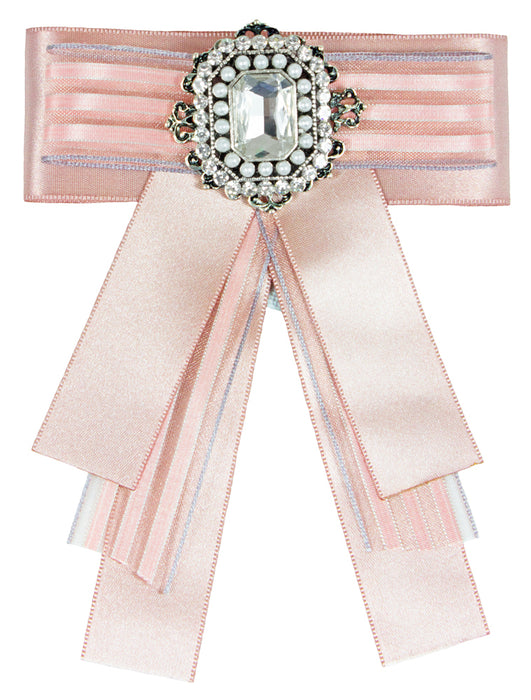 Brosche Barock Schleife mit Streifen und Schmuckstein - Rosa