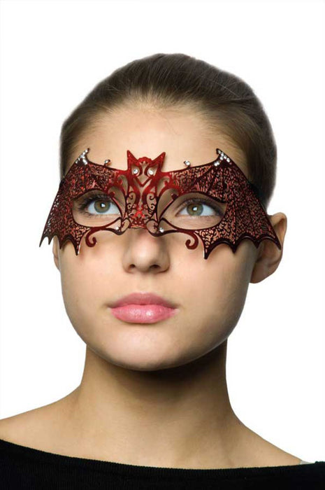 Metall Augenmaske Fledermaus - Rot  mit Strasselementen