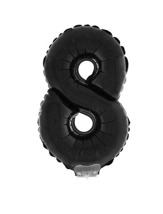 Zahlen Folienballon 41 cm mit Stab - Schwarz Zahl 8