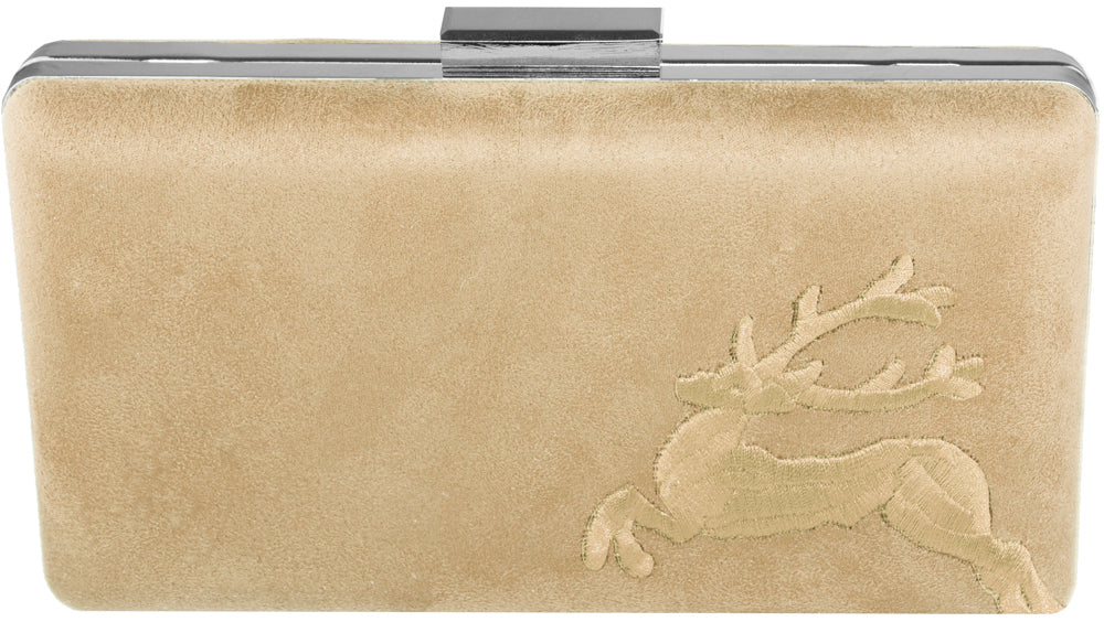 Clutch mit Hirschstickerei - Abendtasche für Damen - Sand