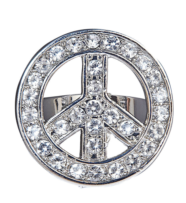 Strass Ring mit Peace Zeichen - Silber
