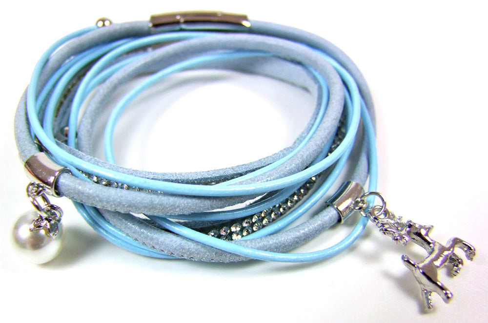 Wickelarmband mit Strass und Hirsch - Hellblau