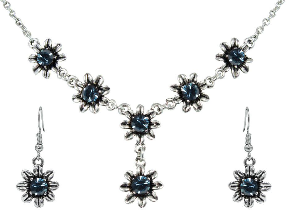 Blumen Collier mit Ohrhängern - Ozeanblau