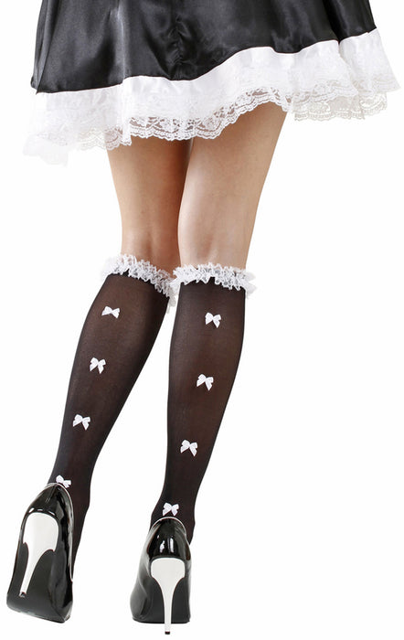 Kniestrümpfe mit Spitze und Schleifen für Damen - Schwarz