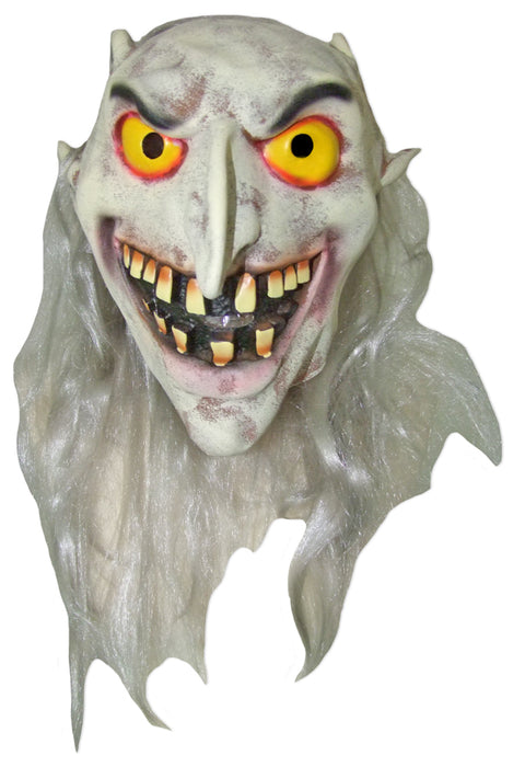 Horror Elfen Maske mit langen grauen Haaren