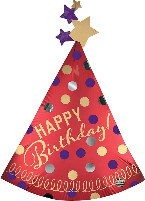 Shape Folienballon "Happy Birthday" Hut Rot | 68x91cm