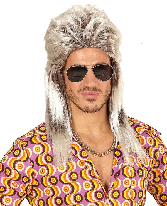 80er Jahre Rockstar Vokuhila Perücke für Herren - Blond