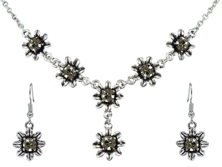 Blumen Collier mit Ohrhängern - Black Diamond