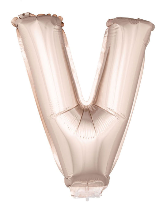 Buchstaben Folienballon mit Stab 41 cm - Roségold Buchstabe V