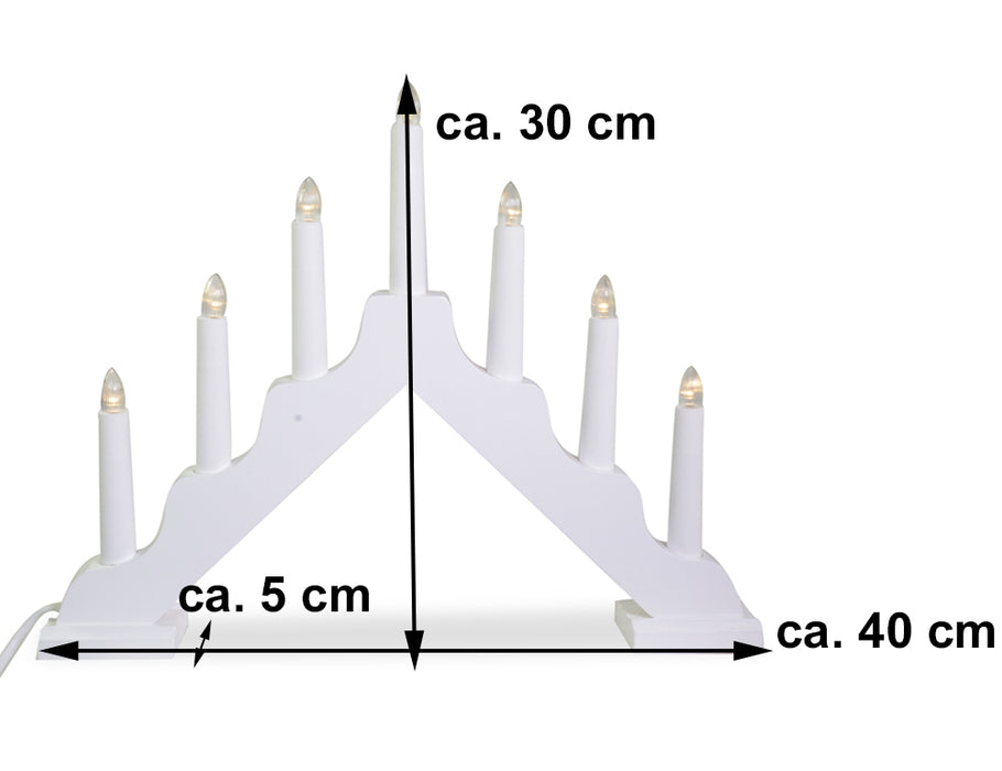 LED Schwibbogen Lichterbogen mit 7 Kerzen 40x5x30cm - Weiß | 76040 - Fensterleuchter Holz