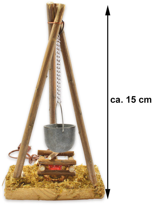 Mini Lagerfeuer mit Kessel und Licht E10 Ø 15 cm - 78288 | Zubehör Weihnachtskrippe