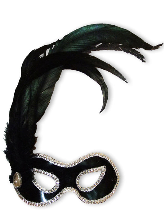 Venezianische Augenmaske "Beatrice" mit Federn - Schwarz Silber