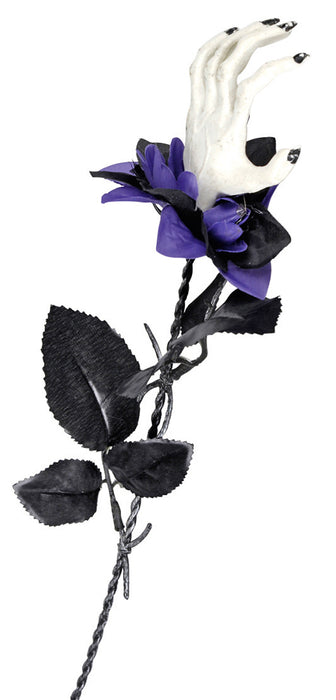Halloween Skelett Hand mit Rose | Lila Schwarz 44 cm