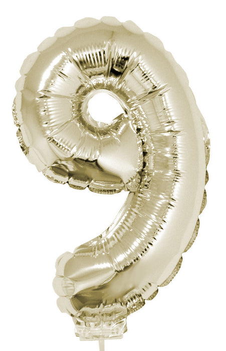 Zahlen Folienballon 41 cm mit Stab - Champagner Zahl 9