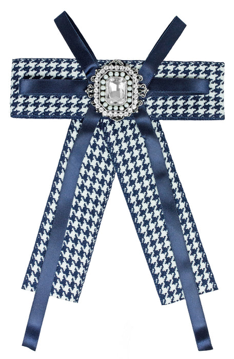 Brosche Barock Schleife mit eckigem Schmuckstein - Kariert - Blau
