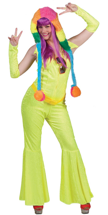 Disco Anzug Neon Gelb - Hippie Kostüm für Damen