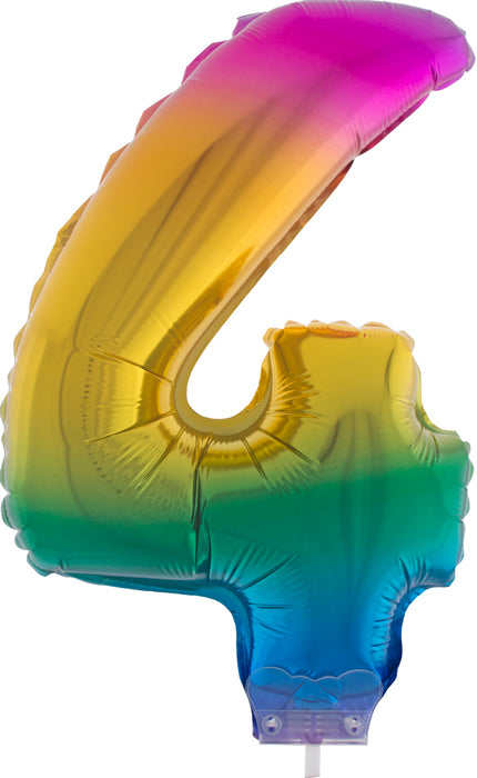 Zahlen Folienballon 41 cm mit Stab - Regenbogen Zahl 4