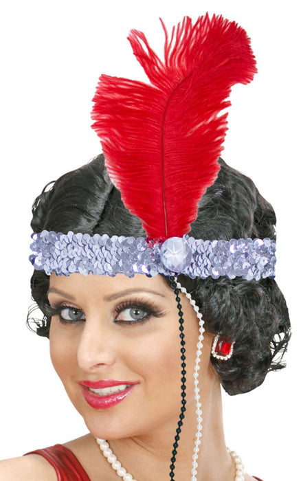Charleston Feder Stirnband "Kira" - Silber Rot