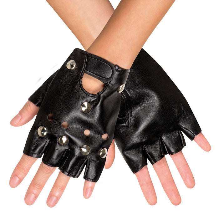 Nieten Handschuhe zum Rocker oder Biker Kostüm | Schwarz