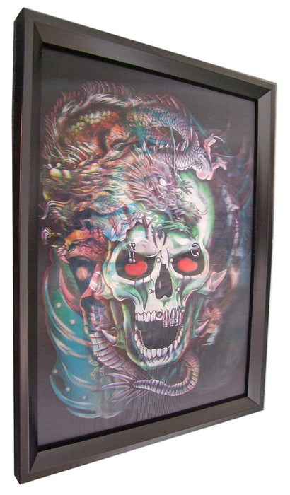 3D Effektbild Totenkopf mit Drache - ca. 42,5 x 32,5 cm