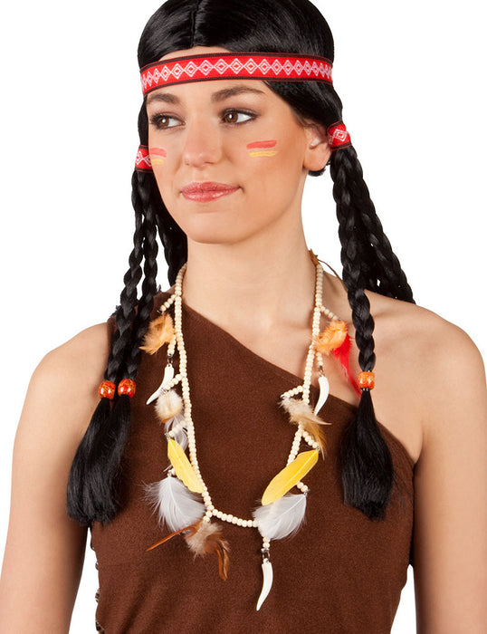 Indianerin Halskette "Aponi" mit Perlen und Federn | Zubehör Indianerkostüm