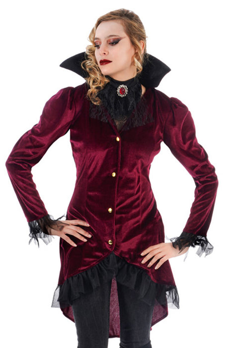 Vampiress "Jasna" Kostümjacke und Jabot für Damen | Dunkelrot Schwarz