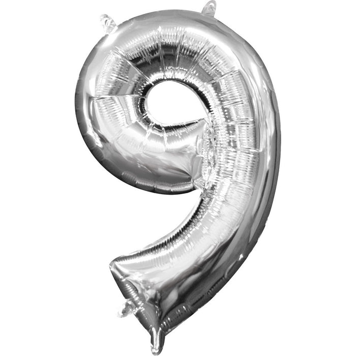 Mini Zahlen Folienballon 35 cm - Silber Zahl 9