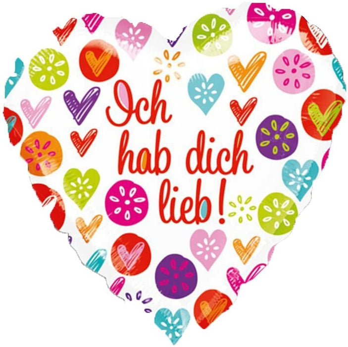 "Ich hab dich lieb" Herz Folienballon Geschenk Geburtstag Muttertag Bunt - 43 cm