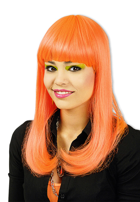 Neon Langhaar Party Perücke Josie - Orange